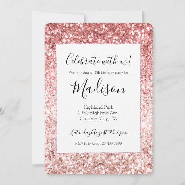 Girly Pink Glitter Invitation (Front)