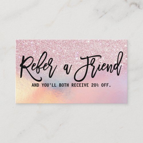 Girly Pink Glitter Iridescent Ombre Referral Card