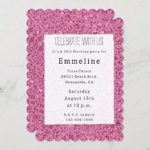 Girly Pink Glitter Leopard Animal Print Invitation