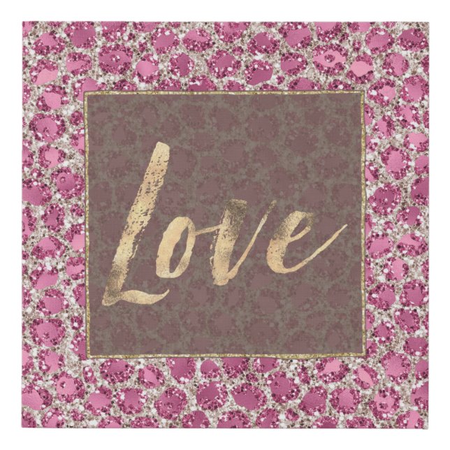 Girly Pink Glitter Leopard Print Brown Gold Love (Front)