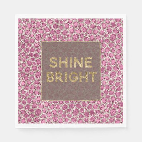 Girly Pink Glitter Leopard Print Shine Napkins