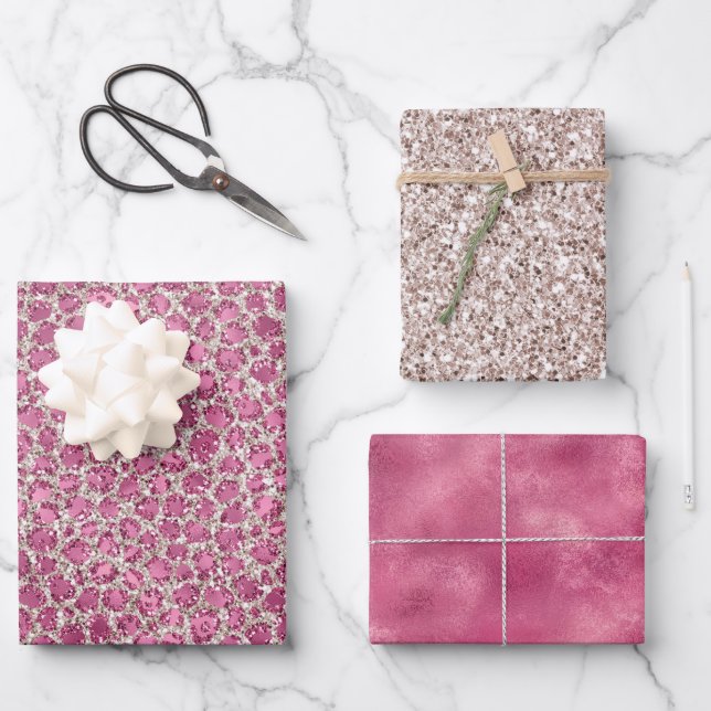 Girly Pink Glitter Leopard Print          Wrapping Paper Sheets (Front)