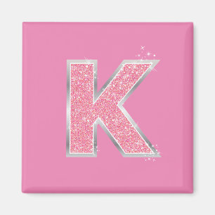 Girly Pink Glitter letter K Magnet