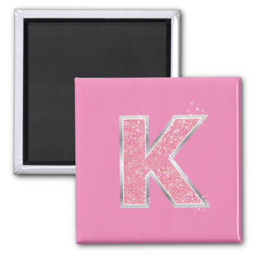 Girly Pink Glitter letter K Magnet