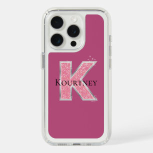 Girly Pink Glitter letter K iPhone 15 Pro Case