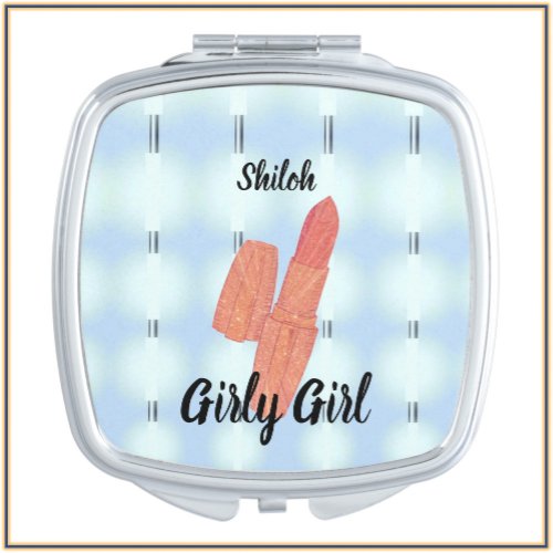 Girly Pink Glitter Lipstick Compact Mirror