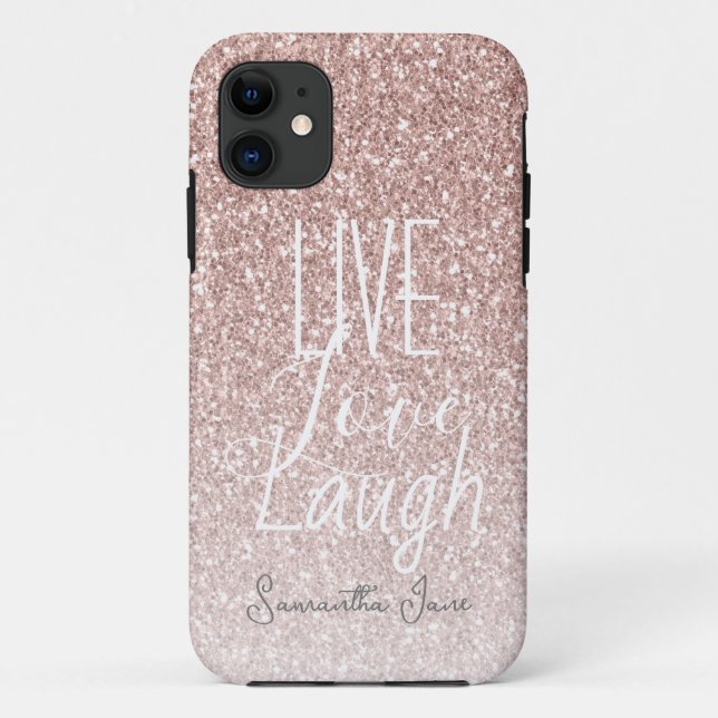 Girly Pink Glitter Live Love Laugh Motivational Case-Mate iPhone Case (Back)