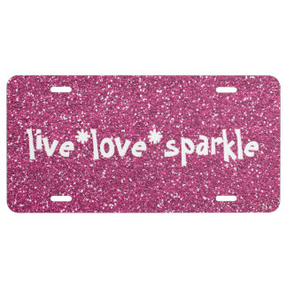 Girly Pink Glitter Live Love Sparkle Quote License Plate