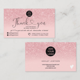 Girly pink glitter logo blush pink order thank you business card
