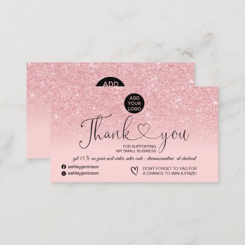 Girly pink glitter logo blush pink order thank you business card