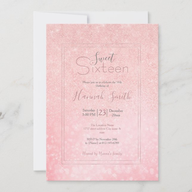 Girly pink glitter luxury design invitation (Front)
