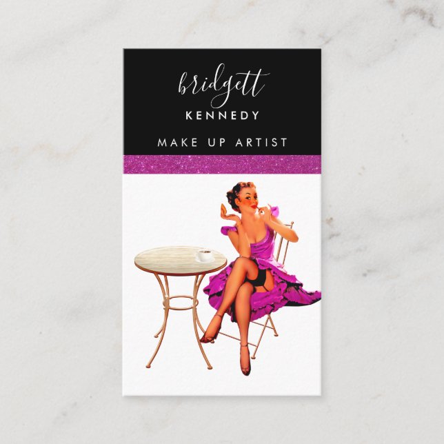 Girly Pink Glitter Makeup Artist Hair Salon  Business Card (Front)