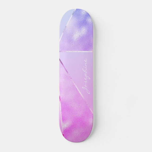 Girly pink glitter modern name personalized cool skateboard (Front)