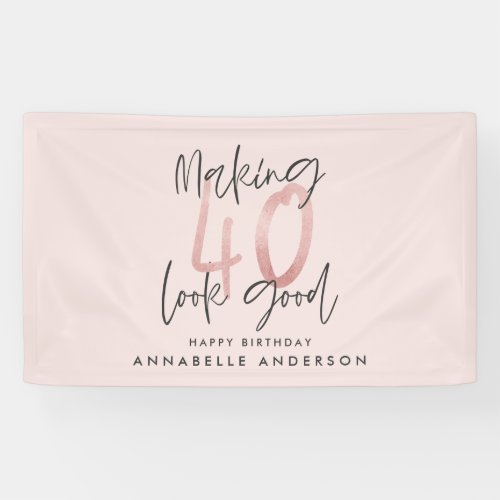 Girly pink glitter modern stylish 40th birthday banner