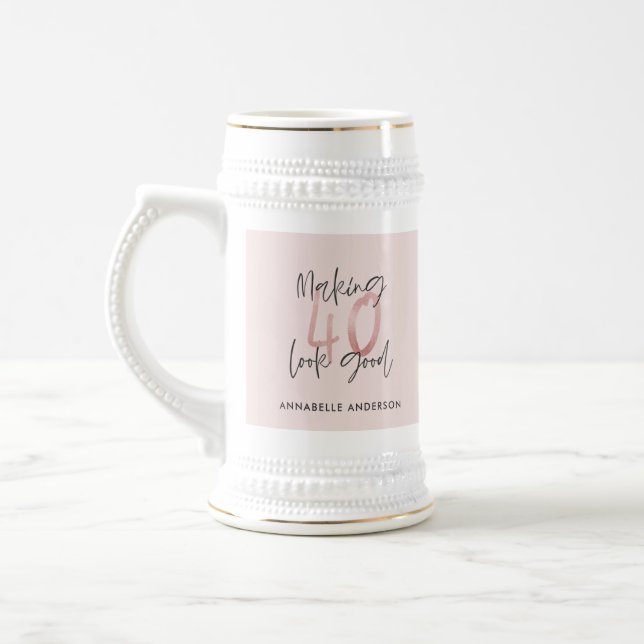 Girly pink glitter modern stylish 40th birthday  beer stein (Left)