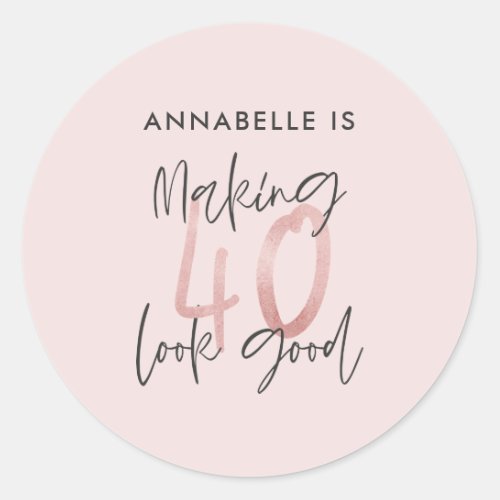 Girly pink glitter modern stylish 40th birthday  classic round sticker