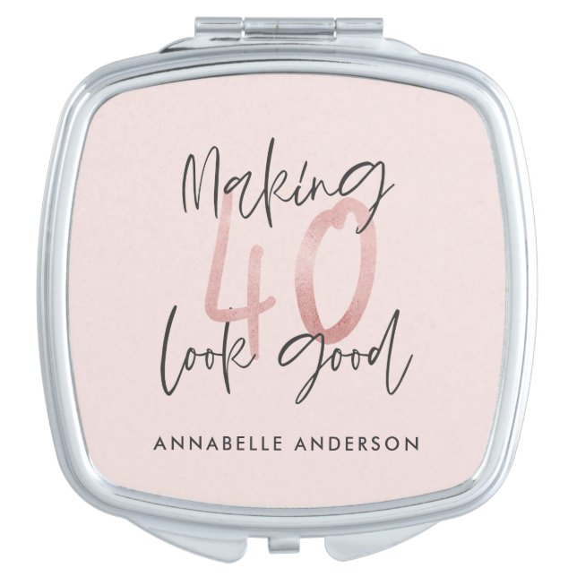 Girly pink glitter modern stylish 40th birthday compact mirror (Front)
