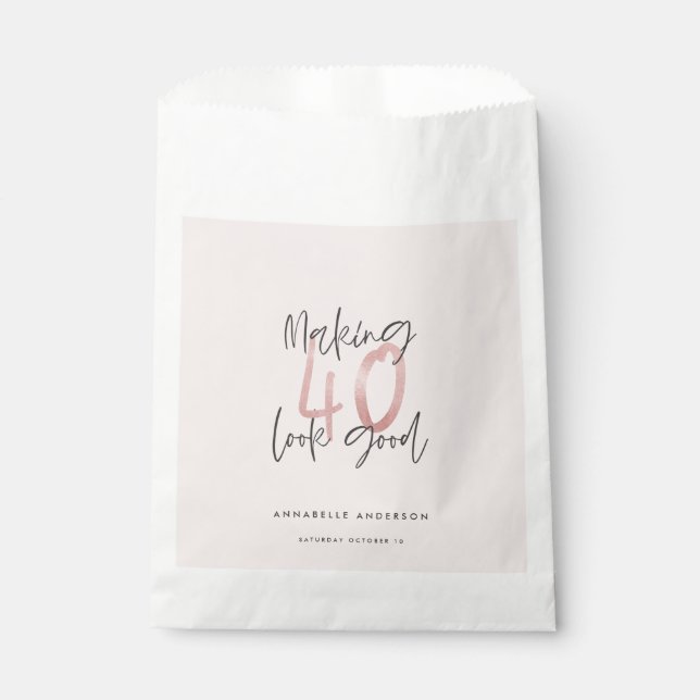 Girly pink glitter modern stylish 40th birthday  favor bag (Front)