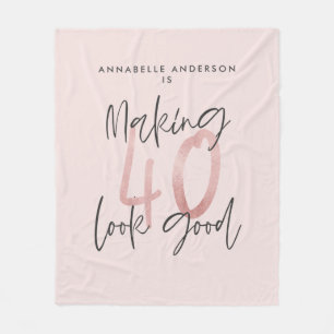 Girly pink glitter modern stylish 40th birthday fleece blanket