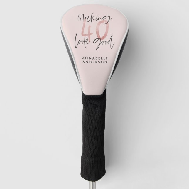 Girly pink glitter modern stylish 40th birthday golf head cover (Front)