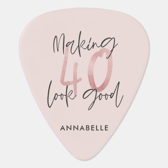 Girly pink glitter modern stylish 40th birthday  guitar pick (Front)