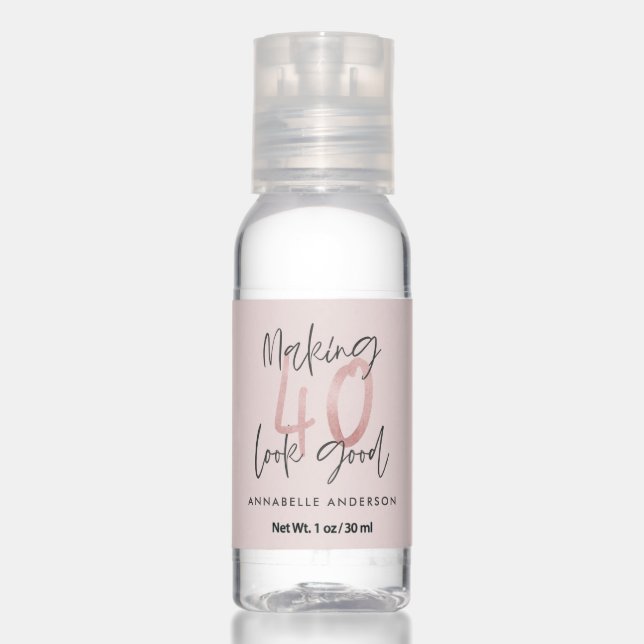 Girly pink glitter modern stylish 40th birthday  hand sanitizer (Front)