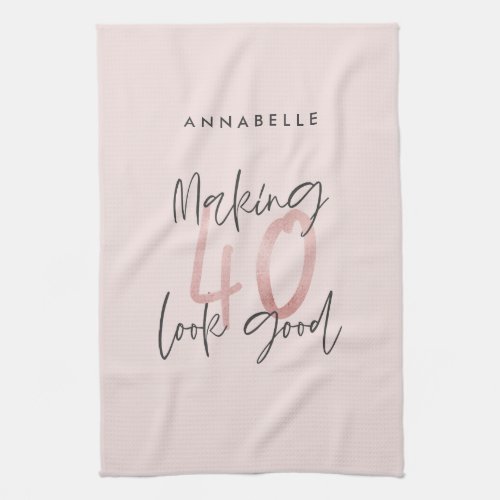 Girly pink glitter modern stylish 40th birthday  kitchen towel