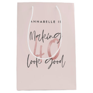 Girly pink glitter modern stylish 40th birthday  medium gift bag