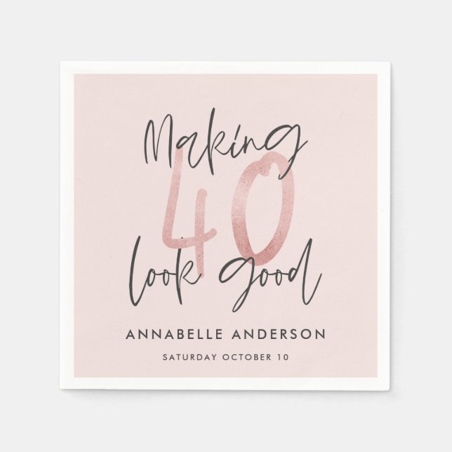 Girly pink glitter modern stylish 40th birthday  napkins (Front)