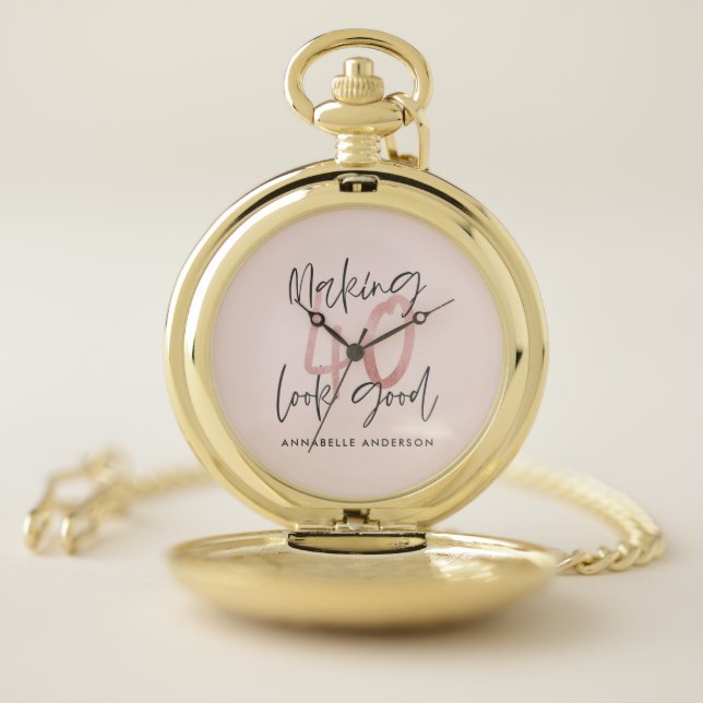 Girly pink glitter modern stylish 40th birthday  pocket watch (Inside)