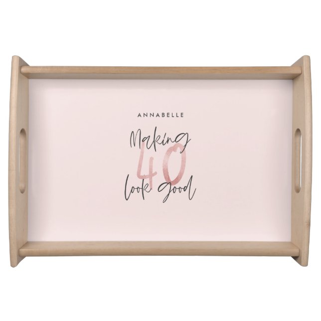 Girly pink glitter modern stylish 40th birthday serving tray (Front)