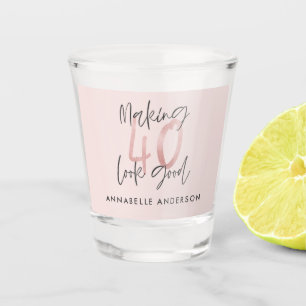 Girly pink glitter modern stylish 40th birthday shot glass