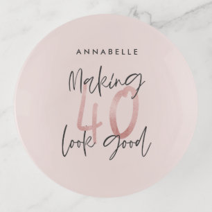 Girly pink glitter modern stylish 40th birthday trinket tray