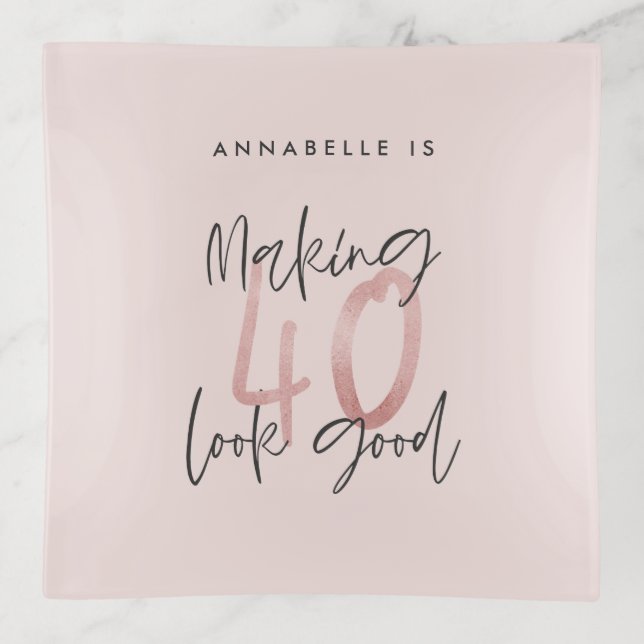 Girly pink glitter modern stylish 40th birthday  trinket tray (Front)