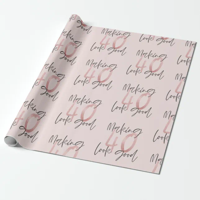 Girly Pink Glitter Modern Stylish 40th Birthday Wrapping Paper | Zazzle