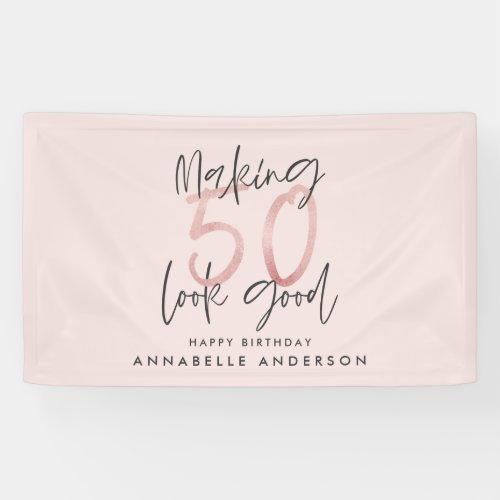 Girly pink glitter modern stylish 50th birthday banner