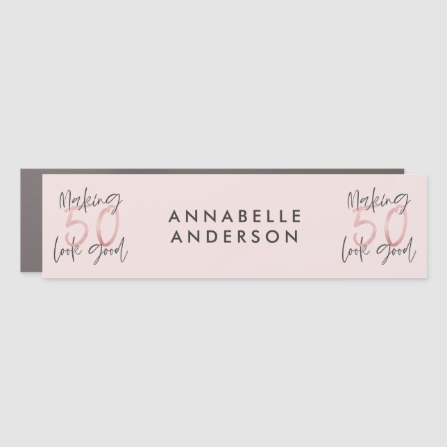 Girly pink glitter modern stylish 50th birthday car magnet (Front)