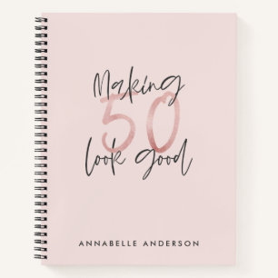 Girly pink glitter modern stylish 50th birthday notebook