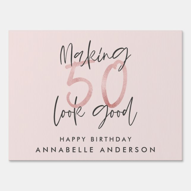 Girly pink glitter modern stylish 50th birthday sign (Front)