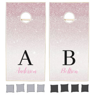 Girly Pink Glitter Monogram Cornhole Set
