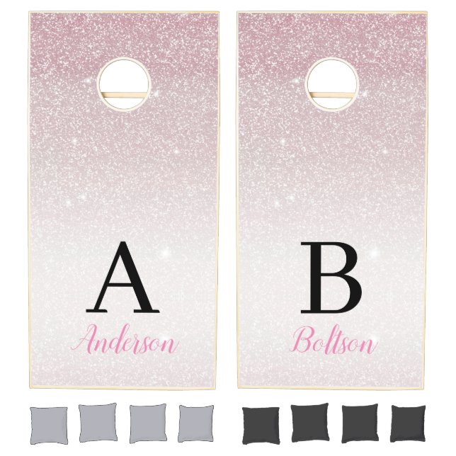 Girly Pink Glitter Monogram Cornhole Set (Set)