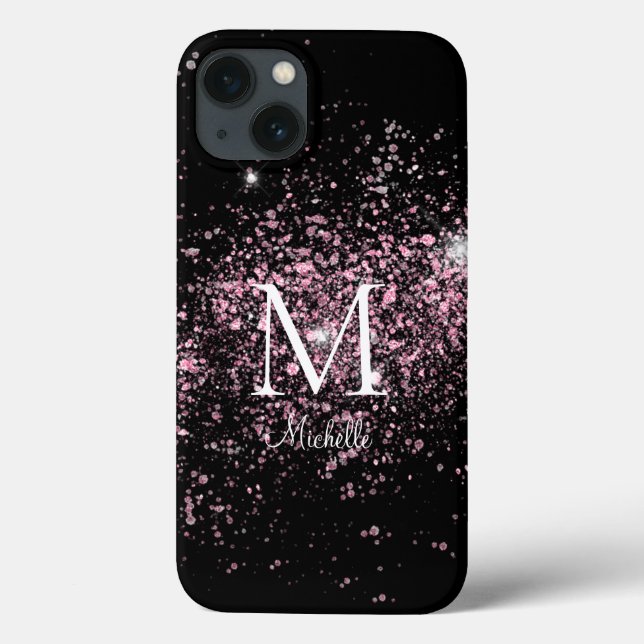 Girly Pink Glitter Monogram Name  Case-Mate iPhone Case (Back)