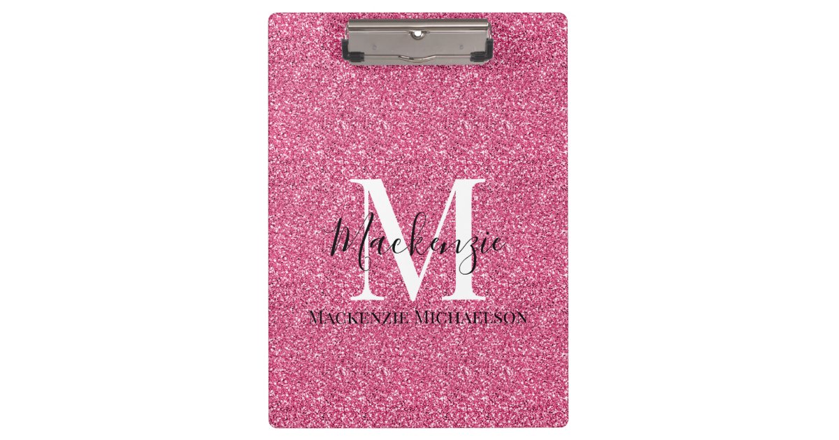 Girly Pink Glitter Monogram Name Clipboard Zazzle