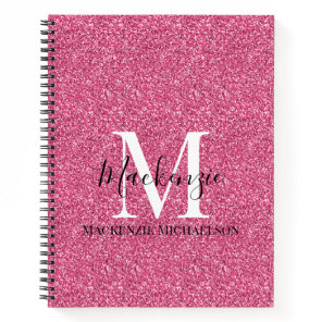Girly Pink Glitter Monogram Name Notebook