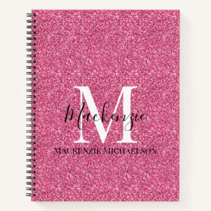 Girly Pink Glitter Monogram Name Notebook