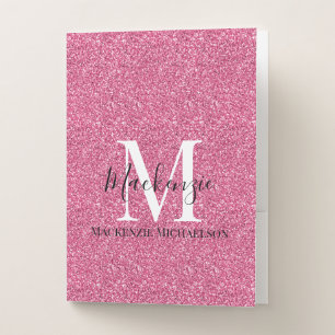 Girly Pink Glitter Monogram Name Pocket Folder