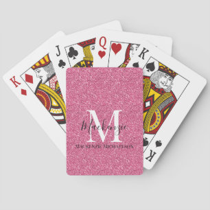 Girly Pink Glitter Monogram Name Poker Cards