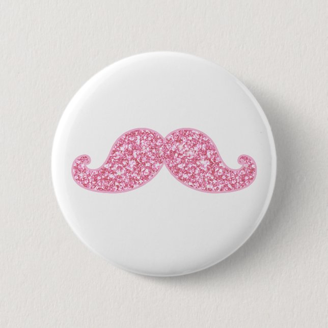 GIRLY PINK GLITTER MUSTACHE PRINTED PINBACK BUTTON (Front)