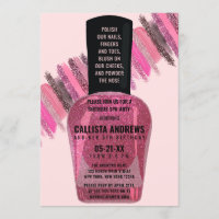 Girly Pink Glitter Nail Polish Spa Day Birthday