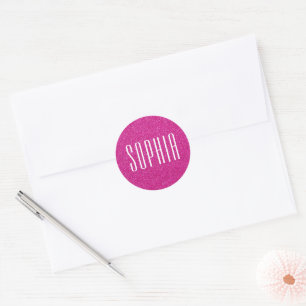 Girly Pink Glitter Name Cute Sparkle Classic Round Sticker